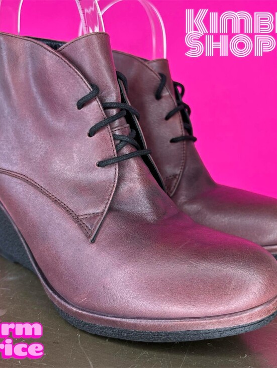 Shoes - Vanilla Moon Viola Bordo Leather Wedge Heel Lace-UP Ankle Boot EU 38 US 7.5